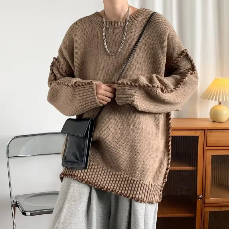 

Ro Winter Sweater Men Harajuku Retro Designer Handsome Streetwear Knitting Teens Fashion Clothing Personality Pullover Men