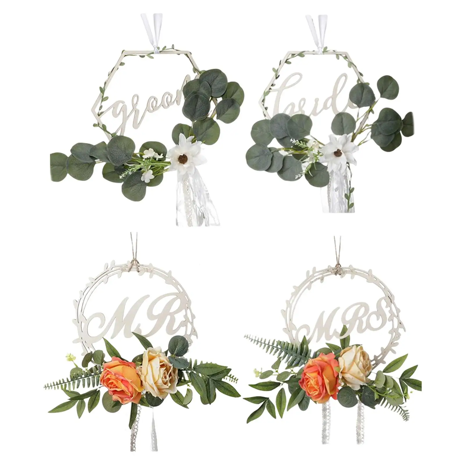 

Chair Back Flower with Leaves Ribbons Bench Floral for Wedding Outdoor Wedding Decorations