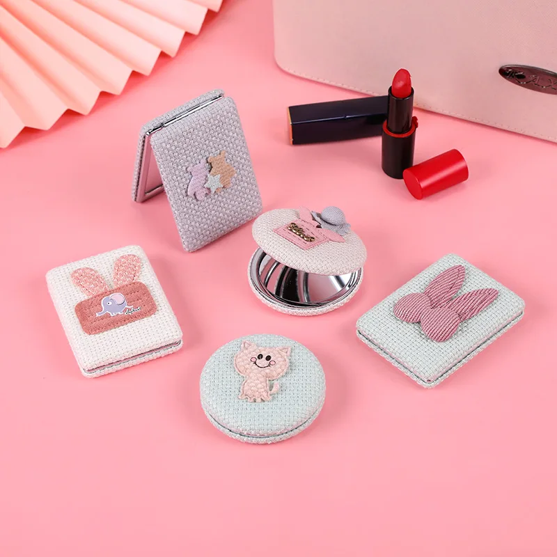 

CASHOU38 Double-sided Mirror Makeup Magnifying Handmade Fabric Art DIY Hairy Random Pattern Creative Gifts Portable Travel