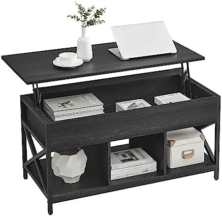 

Top Coffee Table for Living Room, Industrial Coffee Table with Hidden Compartments and Storage Shelf, Steel Frame, 19.7 x 39.4 x
