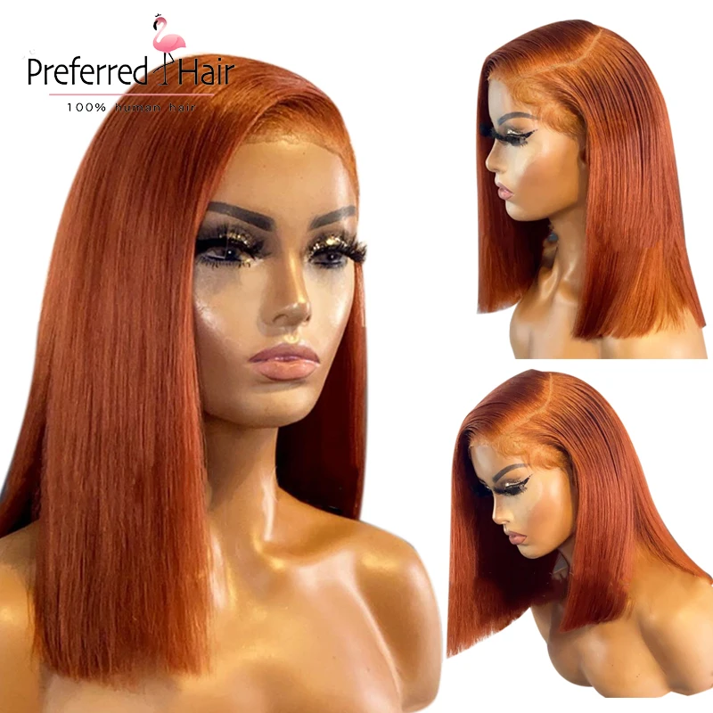 

Honey Ginger Orange Blonde Color Short Pixie Cut Straight Bob Prepluck 4X4 Lace Front Closure Human Hair Wigs For Black Women