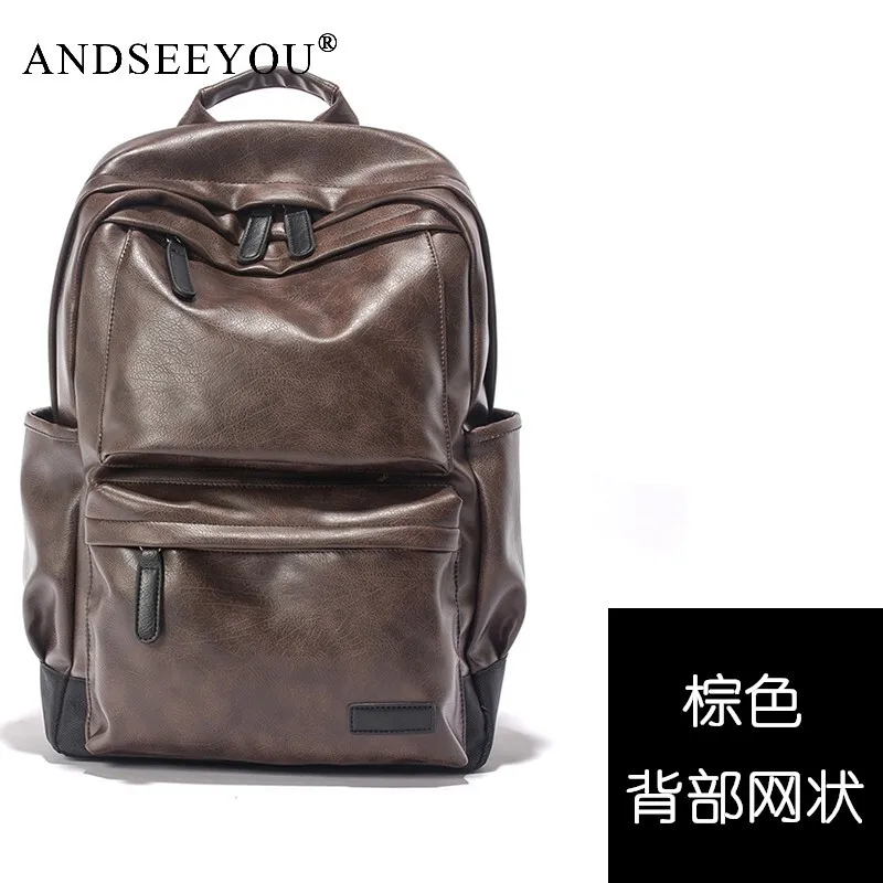 

Andseeyou Brand Leather Backpack Men's Leisure Travel Bag Computer Bag Schoolbag British Fashion & Trend Men's Backpack Large Ca