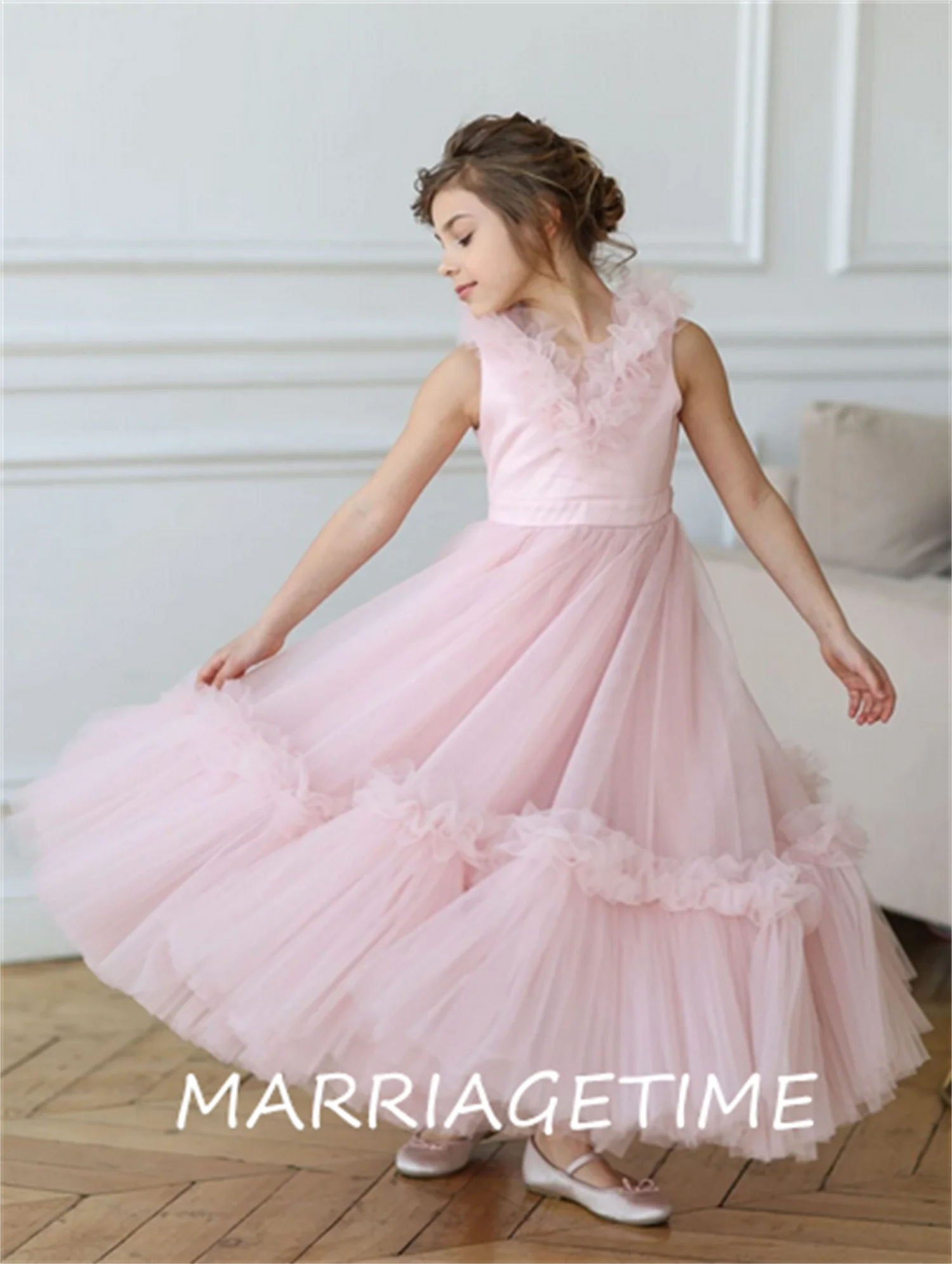 

Розовое платье принцессы, элегантное платье для девочки, платье для девочки с цветами, Тюлевое Пышное Платье для свадебной вечеринки, вечернее платье для девочки, детское платье на день рождения