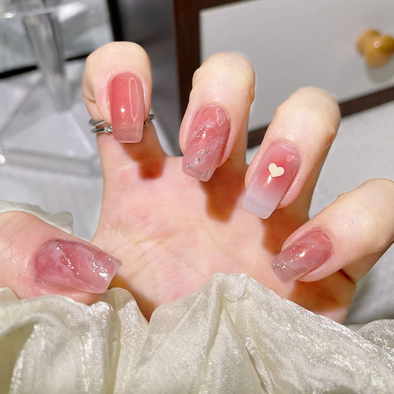 

Готовый патч для ногтей, градиентная Накладка для ногтей, облако, розовый, любовь, сердце, головокружение, краситель, натуральный набор для отправки, накладные ногти, долгий пресс на ногти