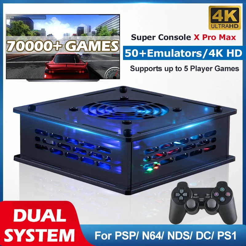 TSINGO Super Console X Pro Max 4K HD TV Video Game Consoles Dual System S905X CPU 70000+ Games 50+ Emulators For PSP/PS1/N64/DC