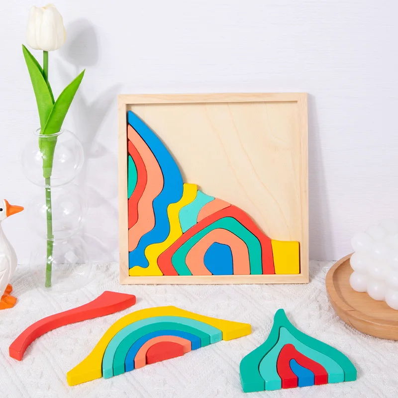 

Новые Детские деревянные игрушки Монтессори, радужные блоки, настольная игра, когнитивные Цветные 3D конструкторы, сенсорная игра, игрушка для детей