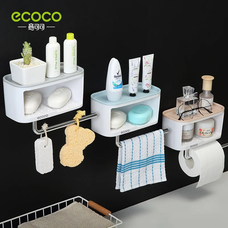 

ECOCO Multifunctional Soap Dish Box Wall Mounted Shower Soap Tray Holder for Bathroom Storage Basket Soap Rack Shelf Tools