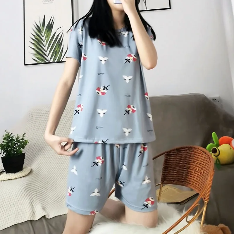 

Hot Short Sleeves Two Pieces Set Summer Pajama Sets for Women Girl's PJS Fashion Soft Sleepwear Korean Kawaii Nightwear