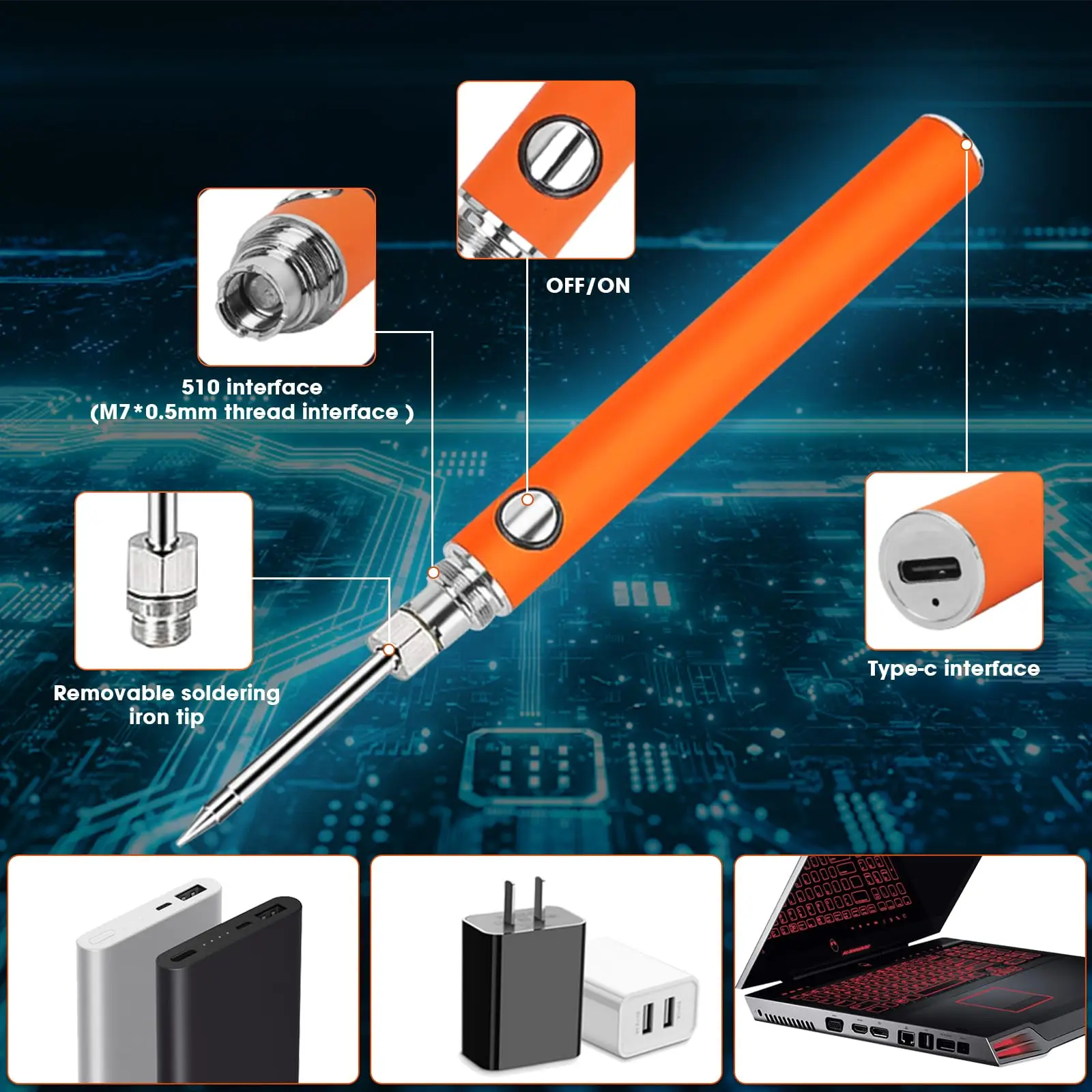 Беспроводной паяльник с 3 наконечниками перезаряжаемый и регулировка