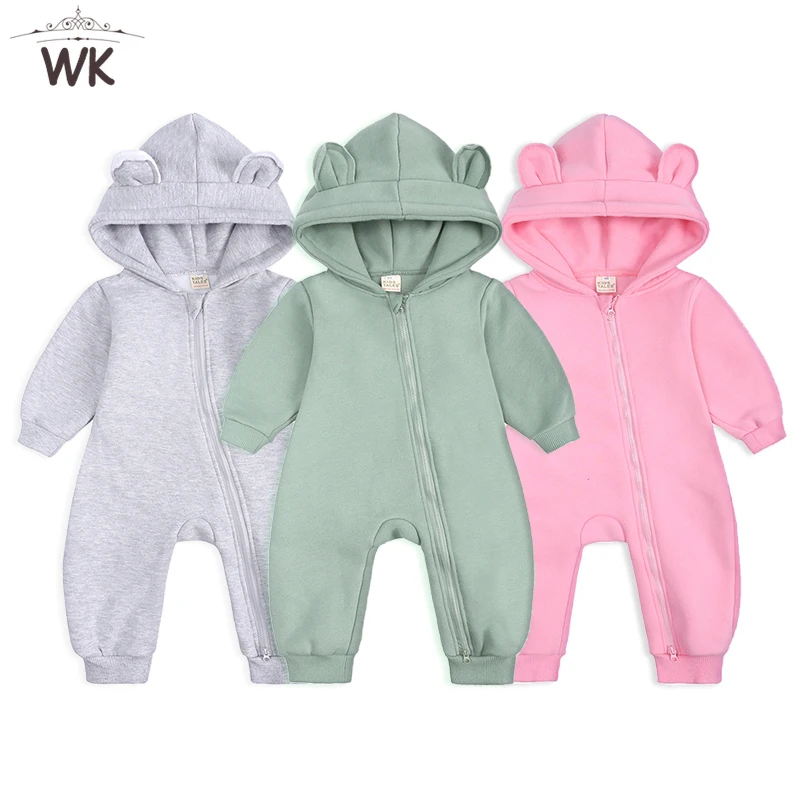 Комбинезон детский однотонный с длинным рукавом и принтом медведя - купить по