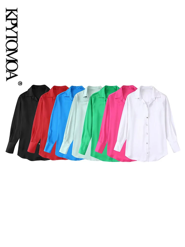 KPYTOMOA-camisas holgadas de satén para mujer, Blusas Vintage de manga larga con botones delanteros, Blusas elegantes