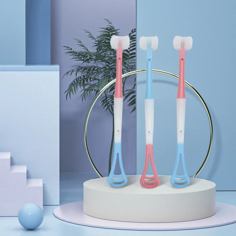 

1Pc 3D Stereo Three-Sided Toothbrush PBT Ultra Fine Soft Hair Toothbrushes Tongue Scraper Cleaning Oral Care Teeth Brush