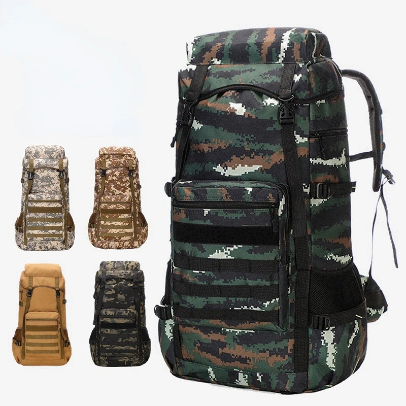 

70L Waterproof Molle Camo Tactical Backpack Military Army Hiking Camping Backpack Travel Rucksack Outdoor Sports Climbing Bag