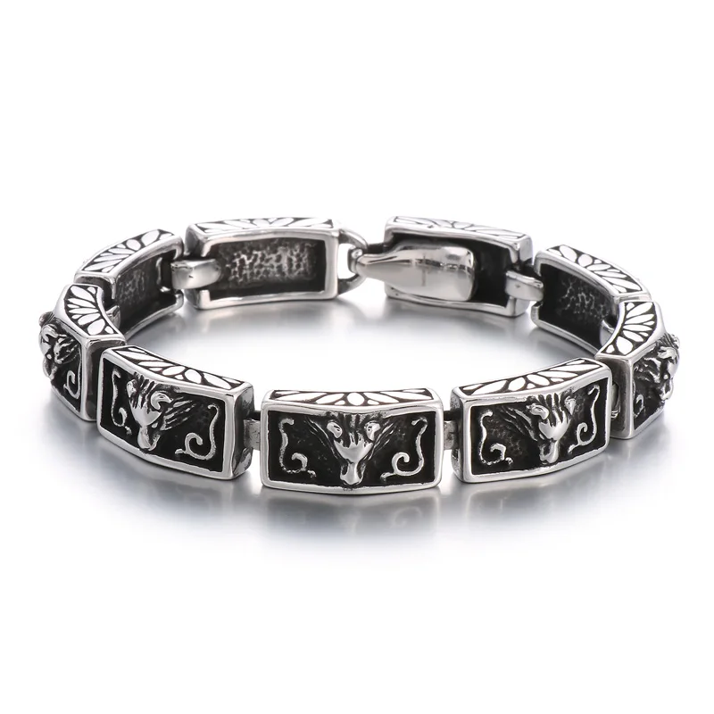 

New Men's Jewellery Stainless Steel Bracelets For Men Wolf Head Vintage Pattern Bangle Silver Color Jewelry