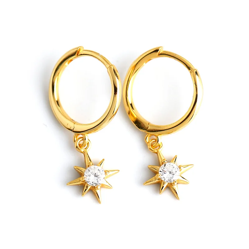 

Star earrings Joker Shining Star S925 sterling silver star studded small sun ear buckle