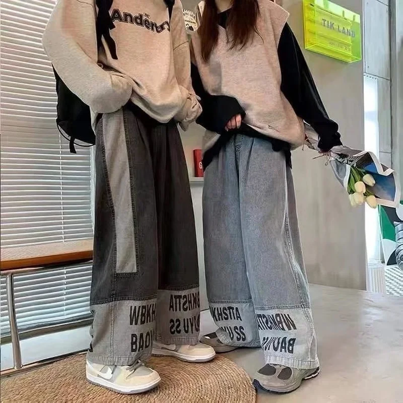 YIHANKE Black Jeans Men Men's Loose Straight Tube Thin Fashion Brand Couples with The Same Pants Wide Leg Pants Super Wide Jeans