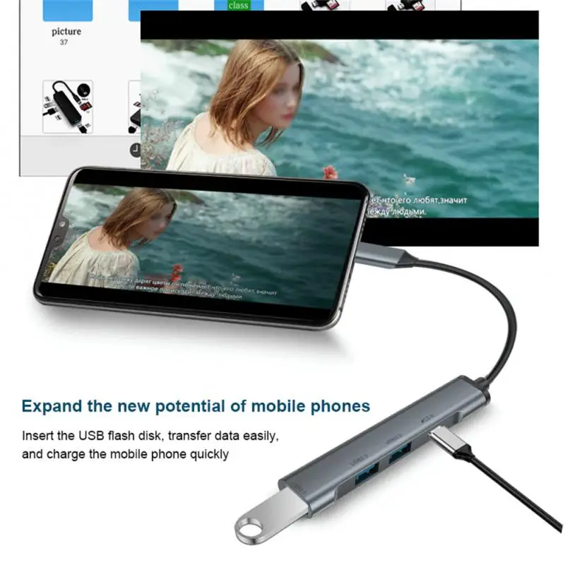 

RYRA 4 in 1 Type-C Hub USB3.0 2.0 PD 100W Fast Charging/Data Transmission Multi-ports Adapter Support 4-ports simultaneous drive