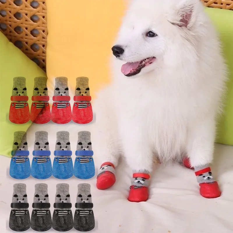 

Dog Socks Shoes Boots Outdoor Anti-Skid And Waterproof Cotton Rubber Pet Dog Shoes Kitten Dog Knitted Warm Socks Pet Shoes Set