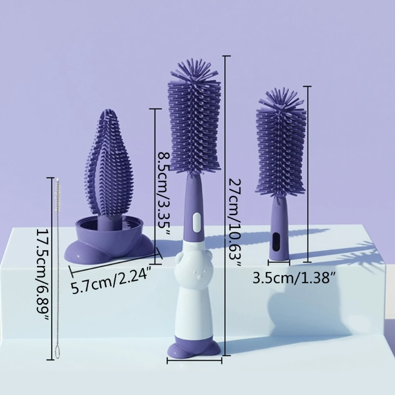 

4pcs Baby Bottle Brush Set 3-in-1 set Soft Brush Nipple Brush Straw Cleaner BPA-Free Suitable for Baby Nipples Bottles
