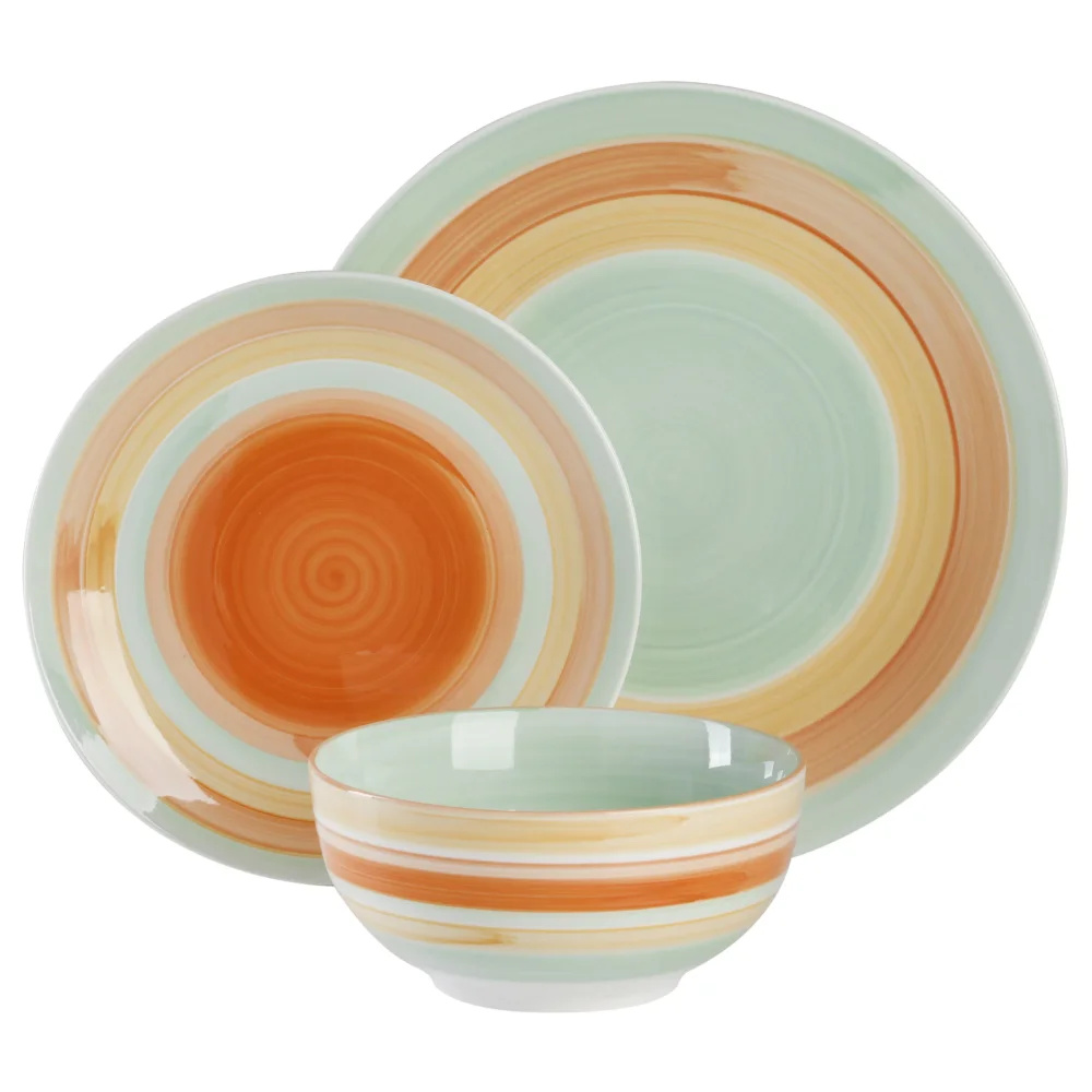

Tableware Vintage Stripe 12-Piece Porcelain Dinnerware Set Free Shipping Food Plate Complete Tableware Dishes Sets Ceramic Eat