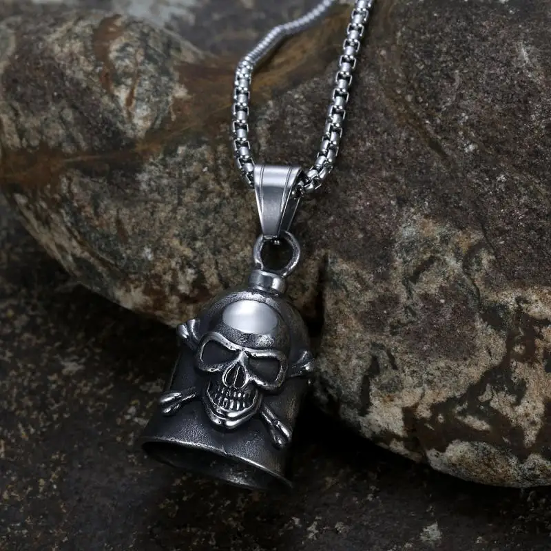 

Classic retro punk gothic skull bell pendant necklace men's temperament personality rock street party motorcycle jewelry gift