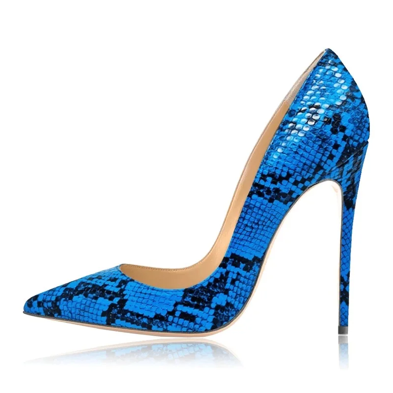 

Stylish Python Print 10cm 12cm Stiletto Heel Pumps Pointed Toe Slip On Shallow Snakeskin Leather Celebrating Shoes Size 46
