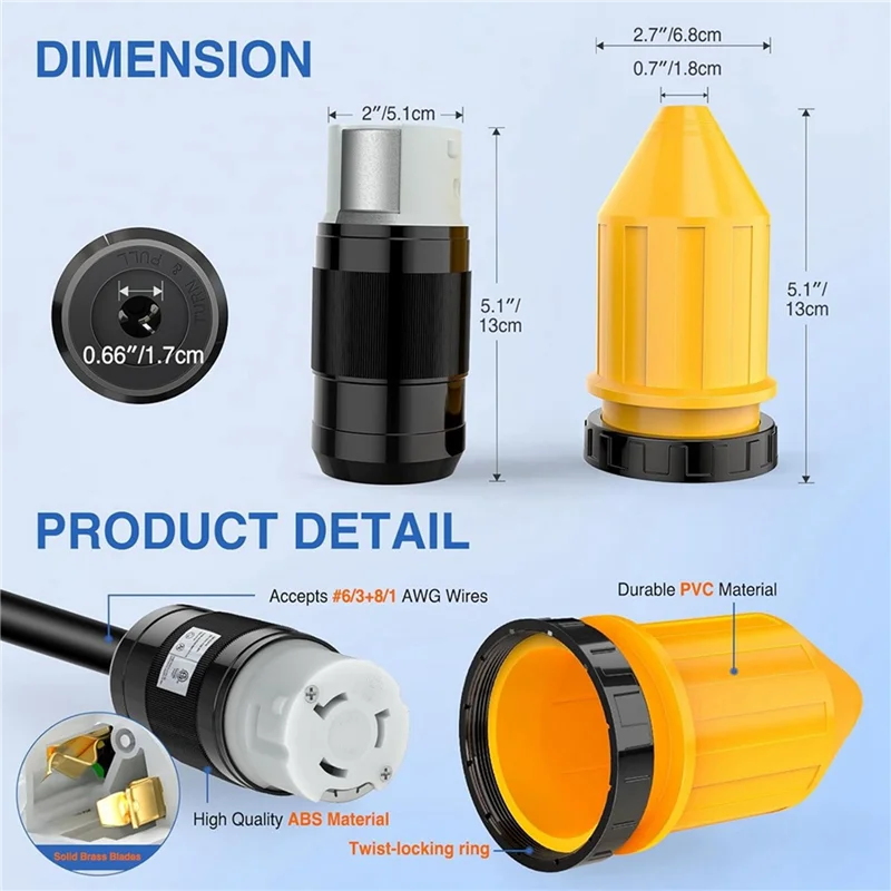 FLYY-2X 50AMP RV Power Inlet Outlet Комплект питания с защитой шнура загрузки 125250 В NEMA SS2-50P SS2-50R Twist Lock (art.: 3920cfcbeecdd) - 3920cfcbeecdd