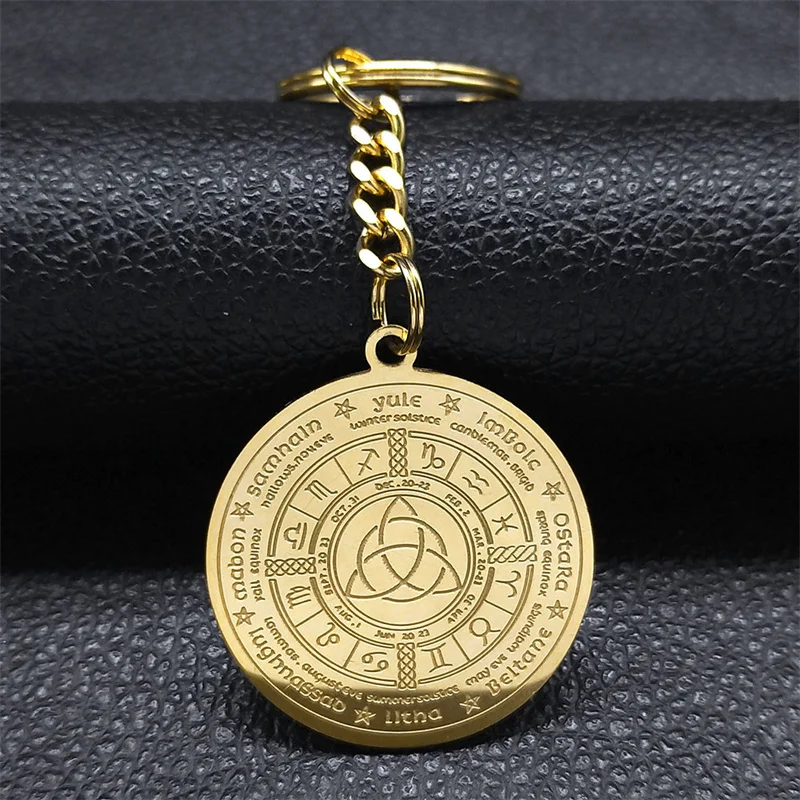 

Celtic Trinity Knot Key Chain for Women Men Stainless Steel Gold Color 12 Constellation Astrology Keychain Jewelry K3157S01