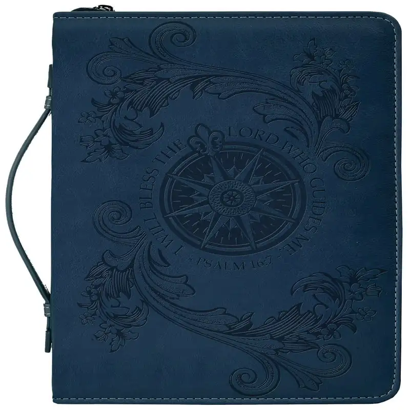 

Bless The Lord Flying Compass Rose Navy Blue Medium Faux Leather Bible Cover