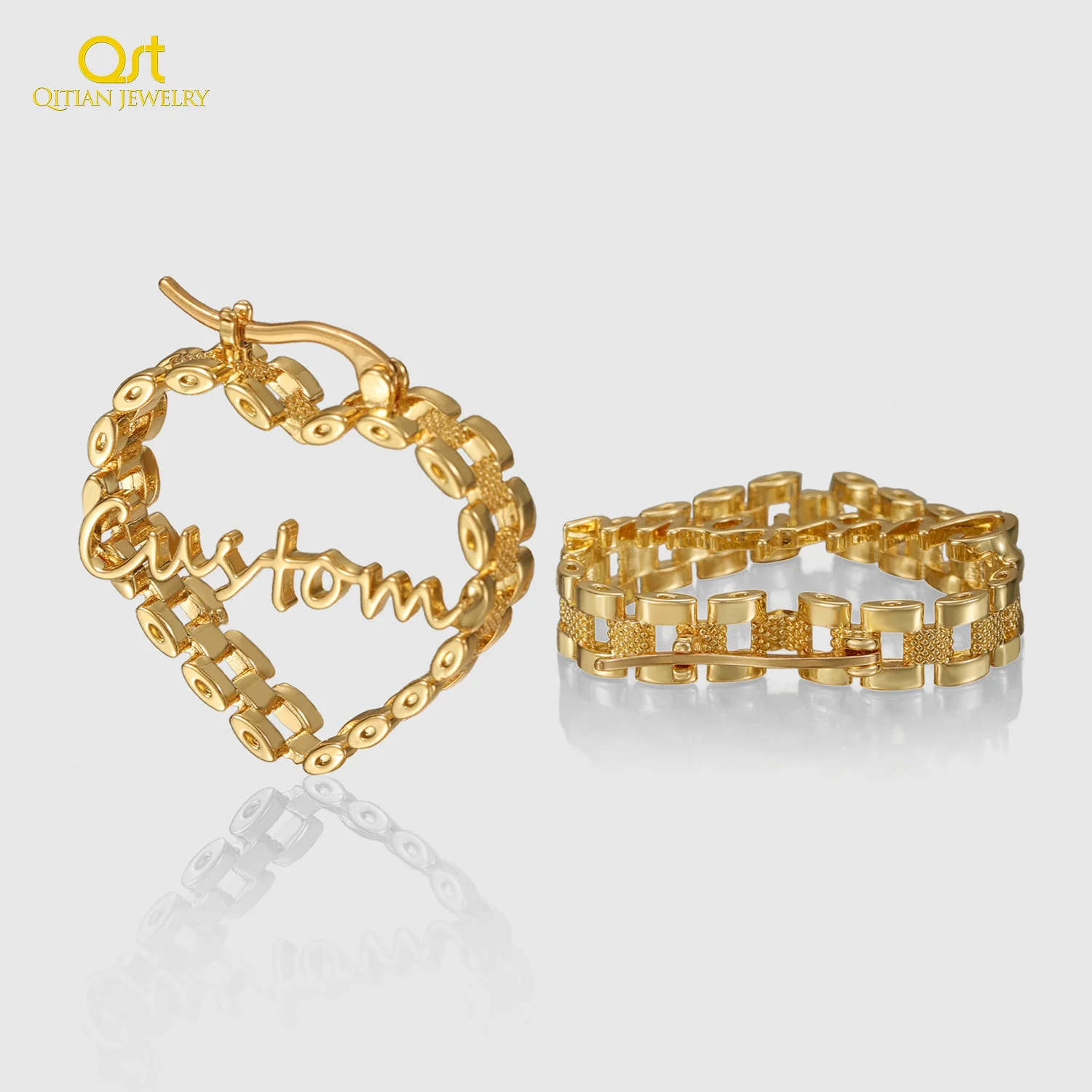 Фото Серьги-кольца Qitian Custom New Name Heart Hoop Earrings с индивидуальной гравировкой из нержавеющей стали, с именной табличкой, для женщин, ювелирный подарок №3
