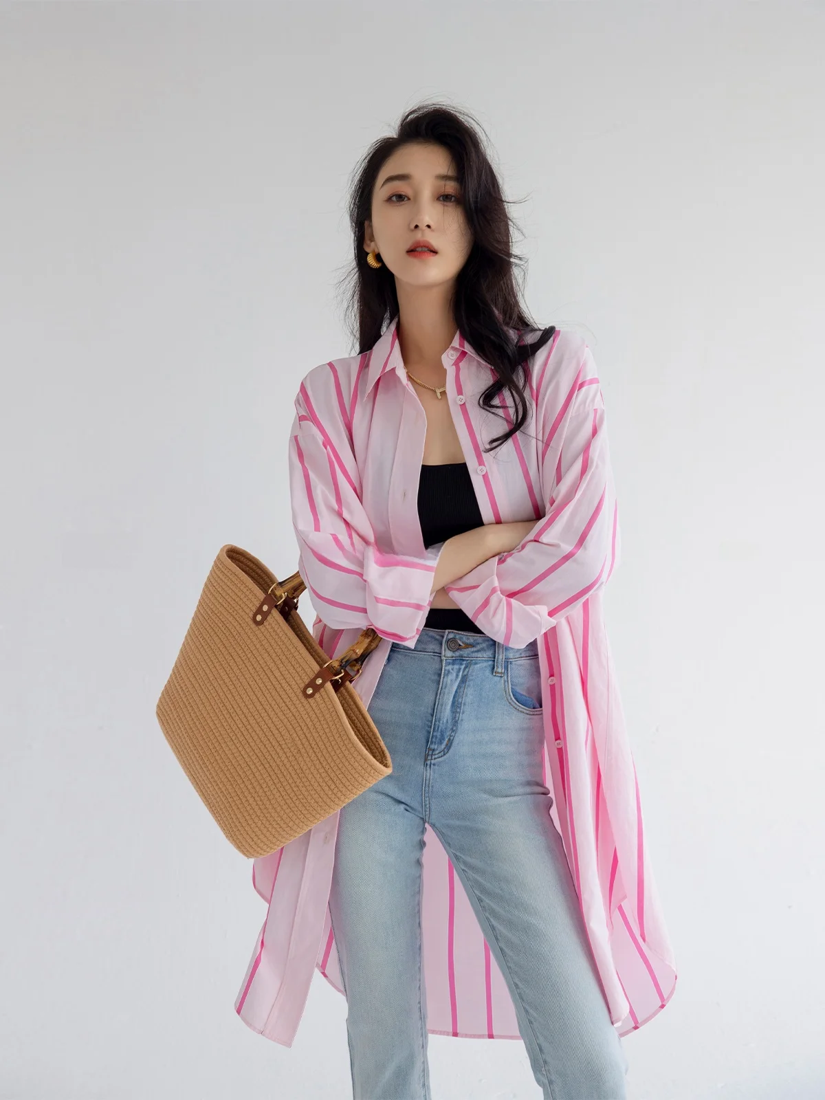 Garbociaga Dragon Xier весеннее длинное платье-рубашка с v-образным вырезом и профилем