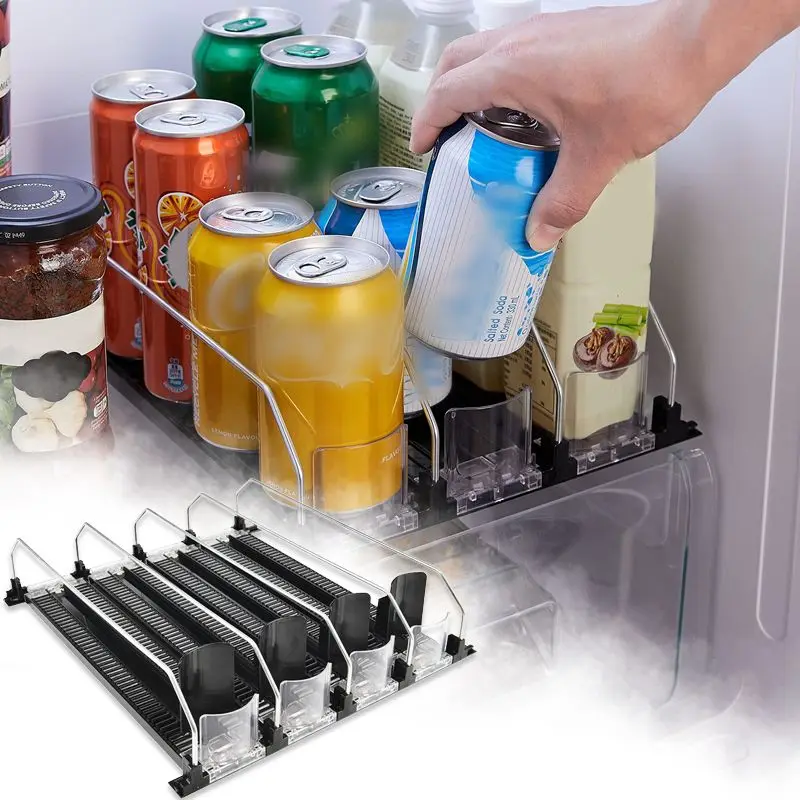 Beverage Can Organizer Pusher Glide Rack Cola Pop Soda Beer Can Water Bottle Storage Dispenser for Refrigerator