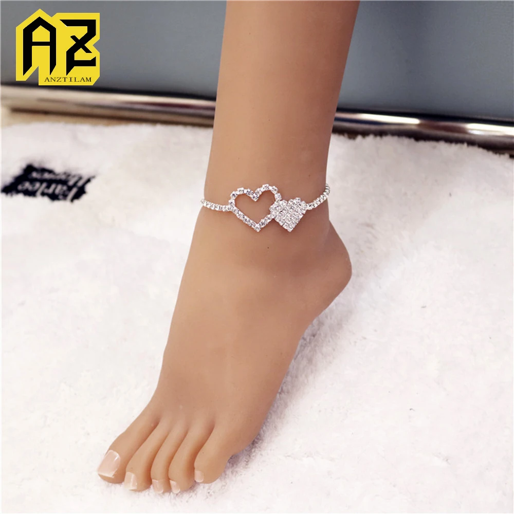 

Цепочка на ногу для женщин и девушек, Ювелирное Украшение со стразами в форме сердца, украшение в готическом стиле, хип-хоп