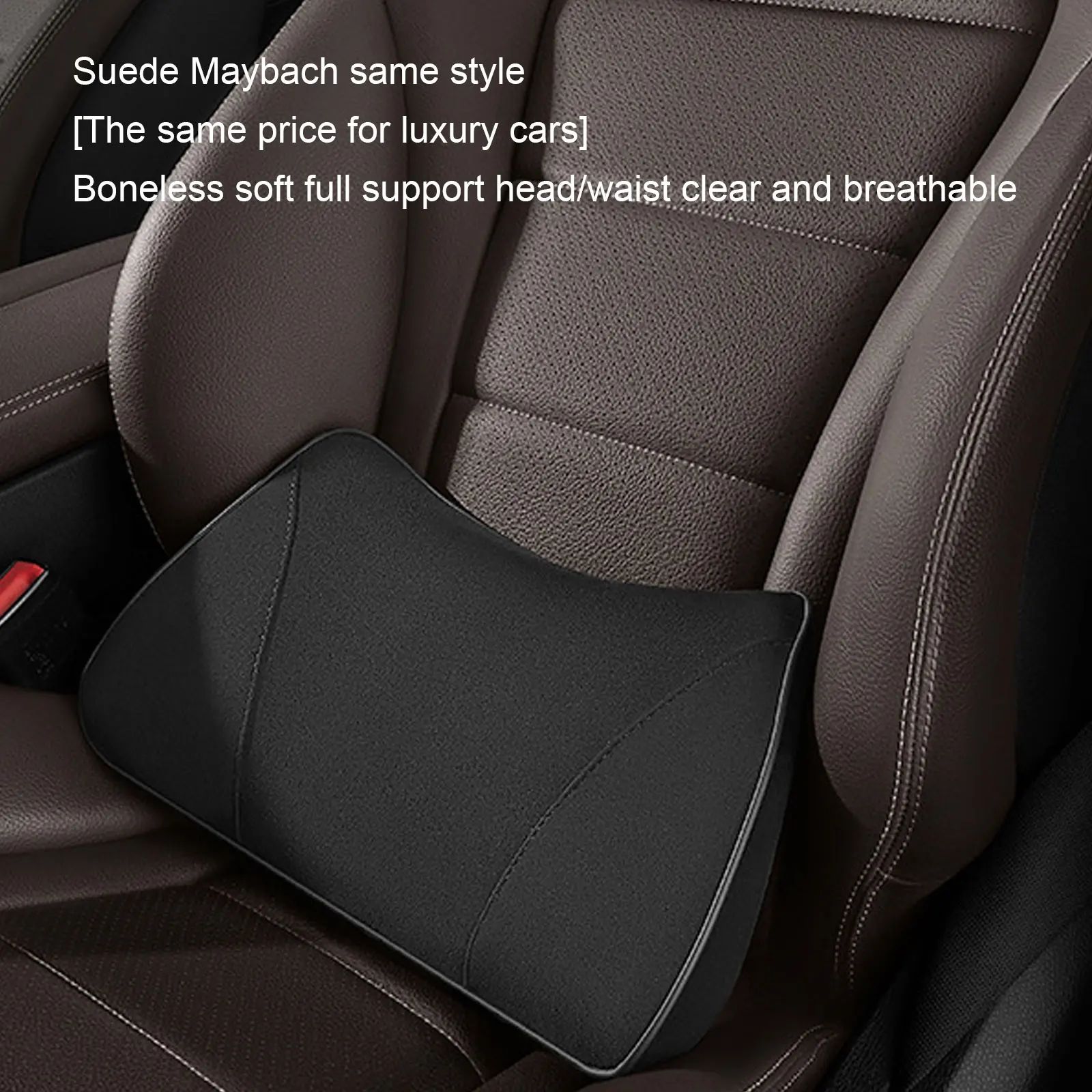 

2-IN-1 Car Seat Booster Universal Driver Memory Foam Lumbar Pillow Suede Seat Height Inclined Cushion Car