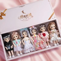 6pcs mini 16cm bjd dolls 13 joints movable 112 fashion girls princess set 3d eyes girls dress up toys childrens holiday gifts