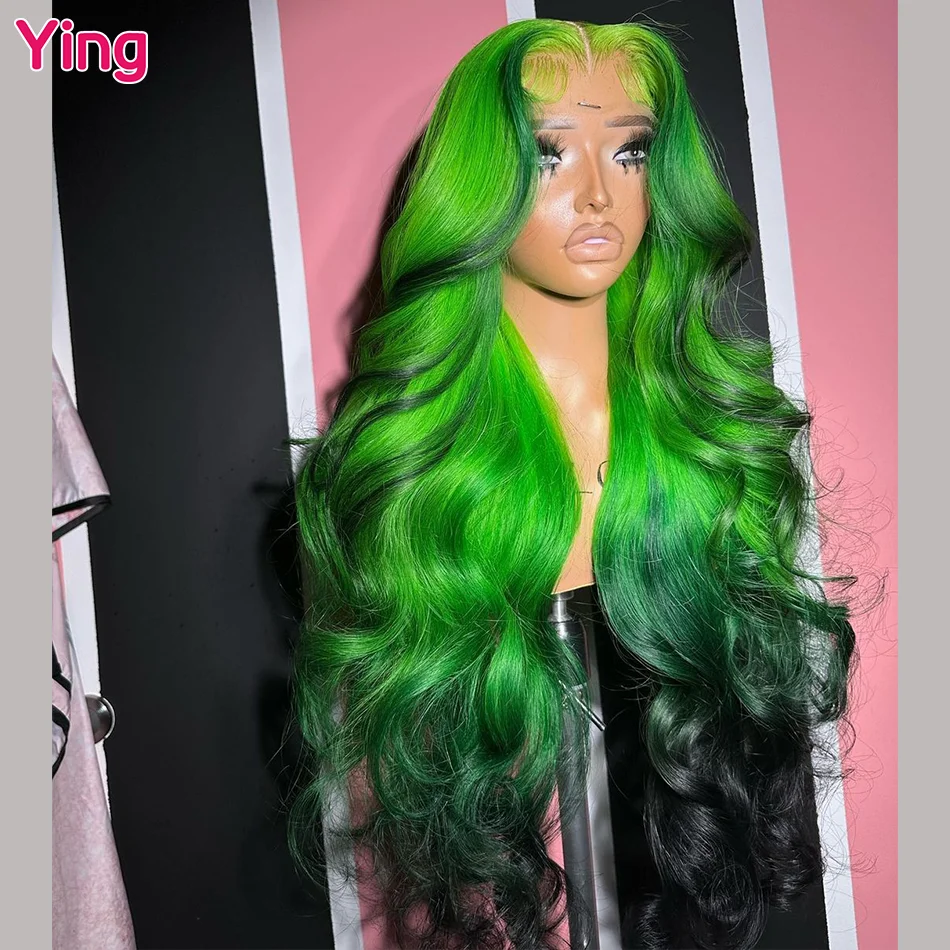 Ying Hair Omber Green Black 13x6 Lace Front Human Hair Wigs Brazilian Remy 613 Honey Blonde Body Lace Frontal Wigs Pre Plucked