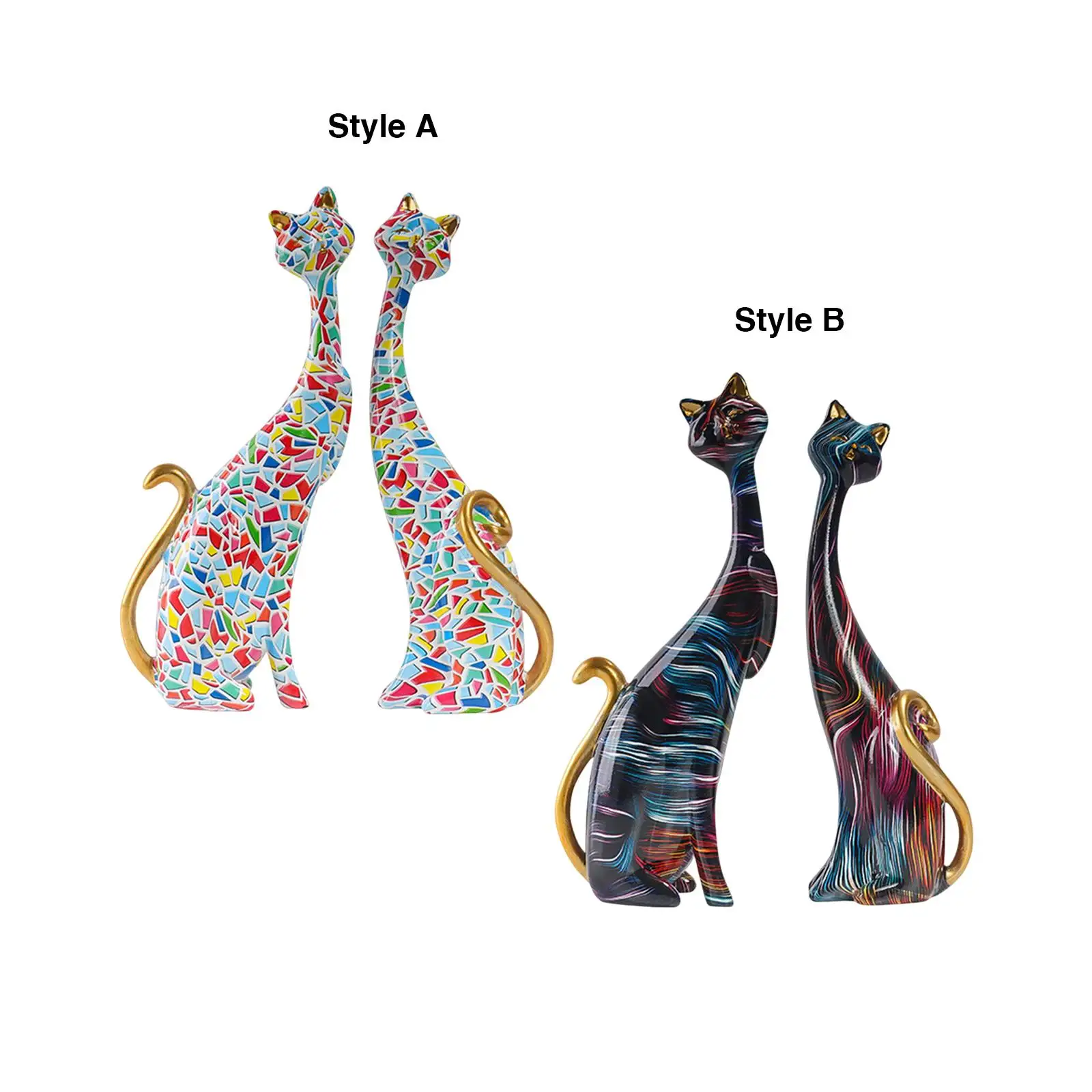 

2 Pieces Cat Figurine Animal Statue Resin Wedding Gift Abstract Sculpture