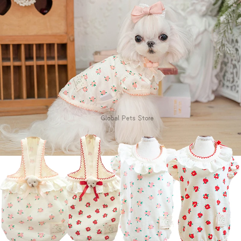 

Pet Clothes Cat Dog Dress 2022 Spring Summer Doggie Dress Floral Princess Maltese Skirt Teddy Yorkie Bichon Shih Tzus Cat Dress