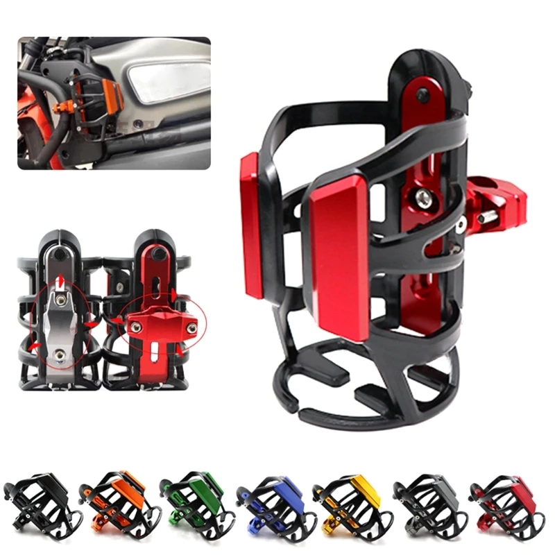 

Motorbike Handlebar Drink Cup Holder Metal Water Bottle Cage Adjustable Red/Gold/Orange/Blue/Green/Titanium- Color/Black GTWS