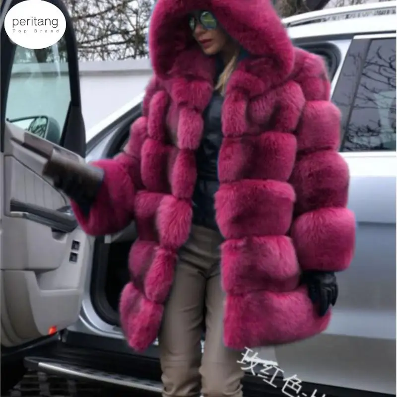 

Elegant Faux Fox Fur Coat Women Winter Fashion Medium Long Artifical Fox Fur Coat Lady Warm Fake Fox Fur Coats Female