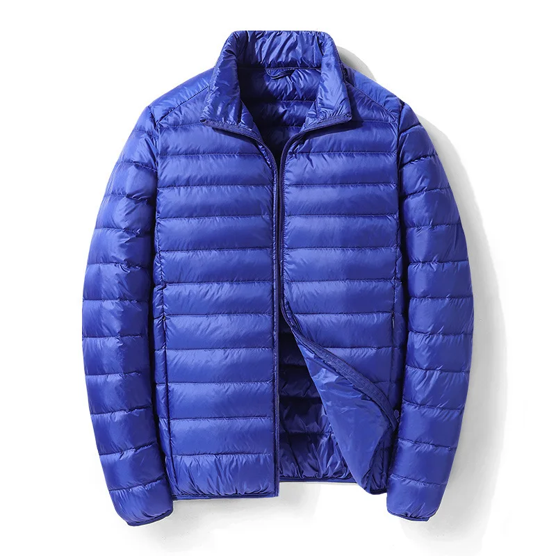 Осень-зима мужской легкий пуховик однотонный воротник-стойка белое утиное