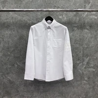 tb thom shirts spring top quality classic concise male social shirt custom white 4 bar striped fashion casual female blouses