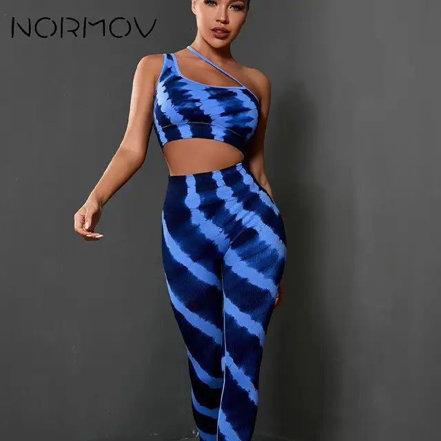 NORMOV Printing Yoga Sets Zebra Pattern Sports Suits Sexy Seamless Sloping Shoulders Gym Sets 2022 2 Pieces Sportwear 2