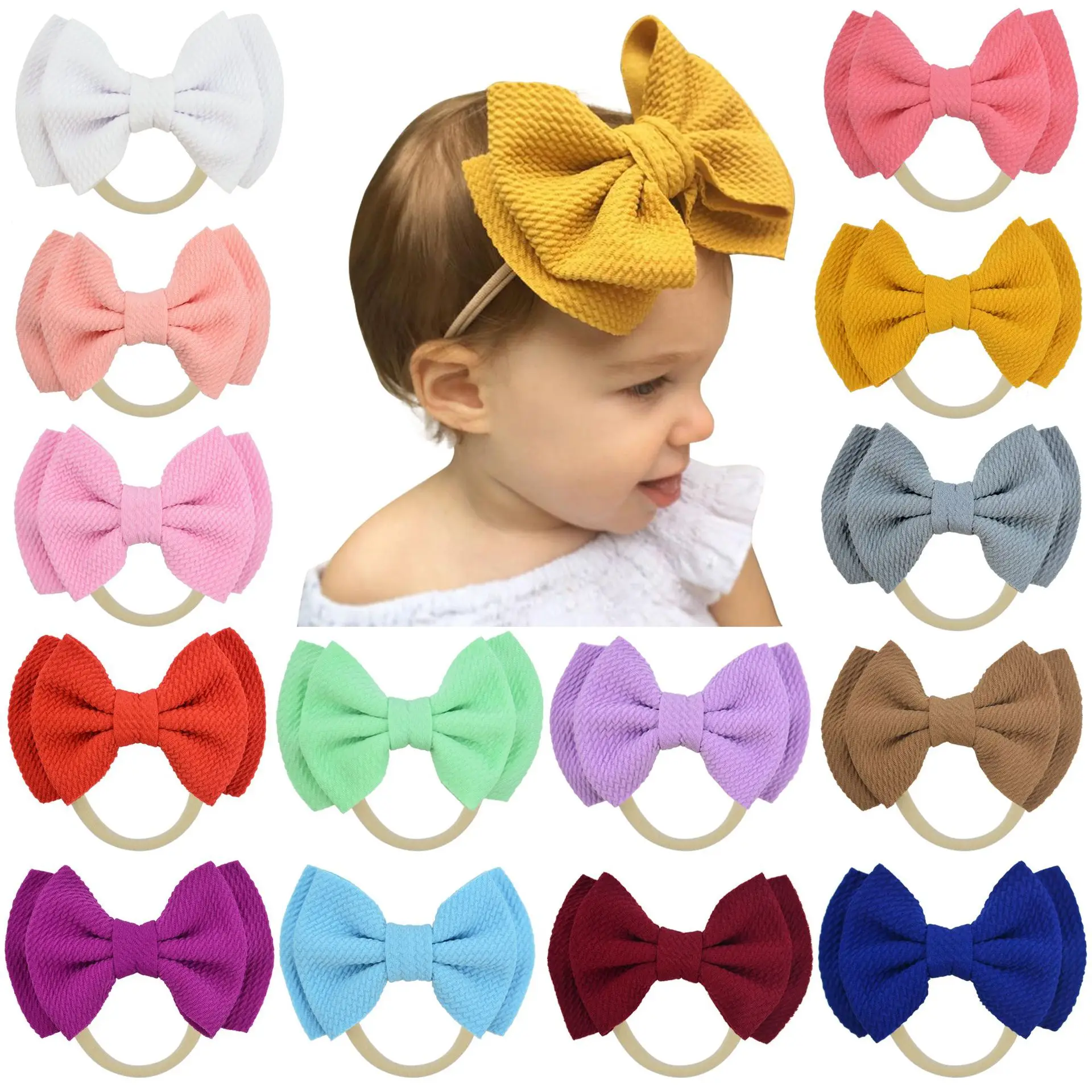 

1Pcs Sweet Infants Newborn Baby Toddler Girls Solid Double Bow Hair Band Kids Headband Headwear 14 Colors