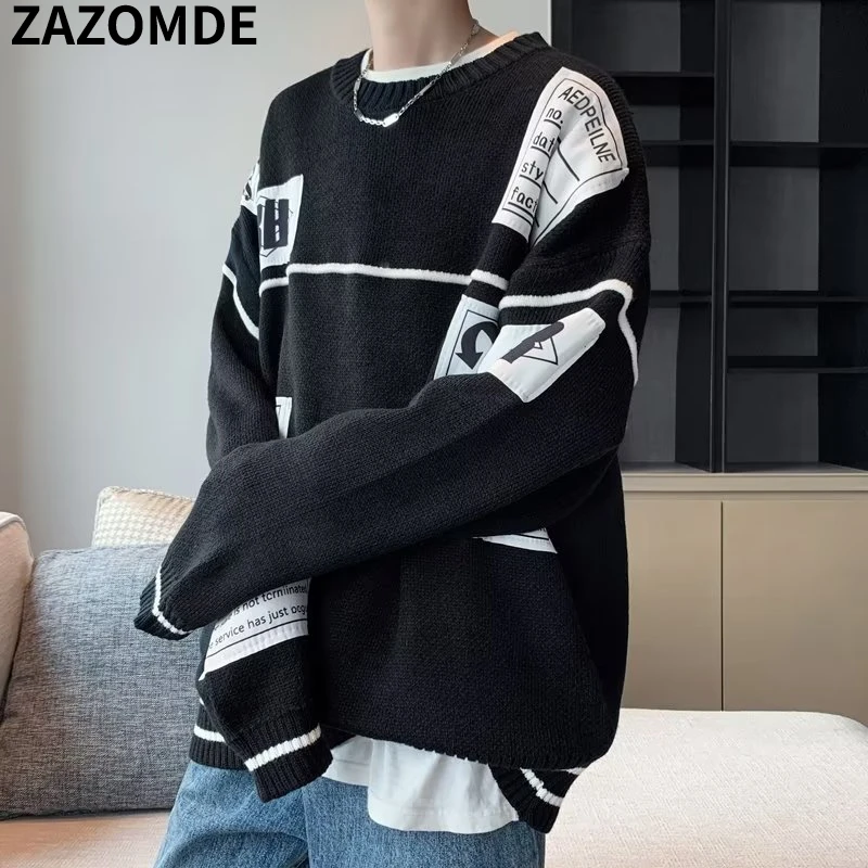 

Новинка 2022, Мужская Уличная одежда ZAZOMDE, Женский трикотажный свитер в стиле ретро, осенний пуловер в стиле хип-хоп