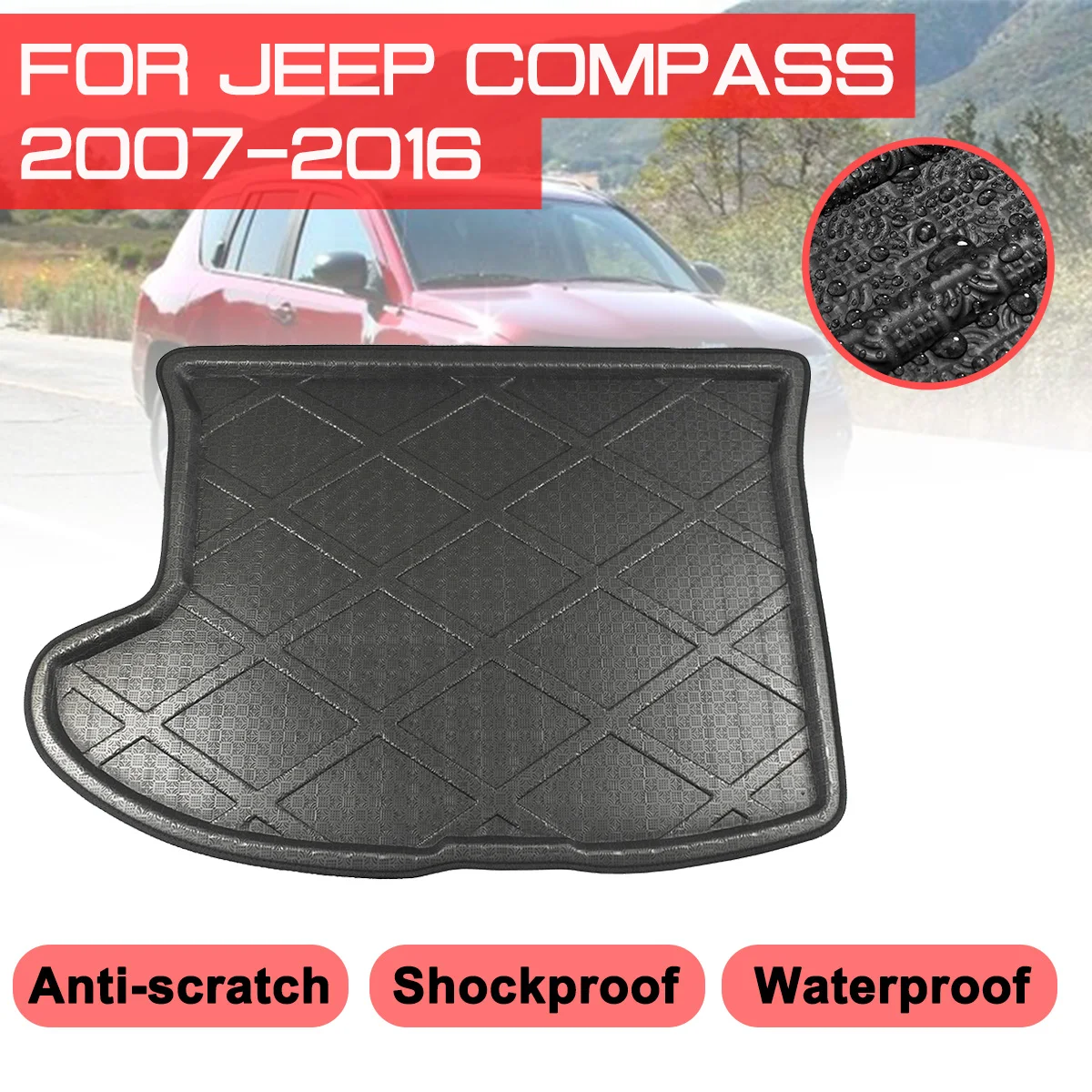 

Car Floor Mat Carpet For Jeep Compass 2007 2008 2009 2010-2016 Rear Trunk Anti-mud Cover