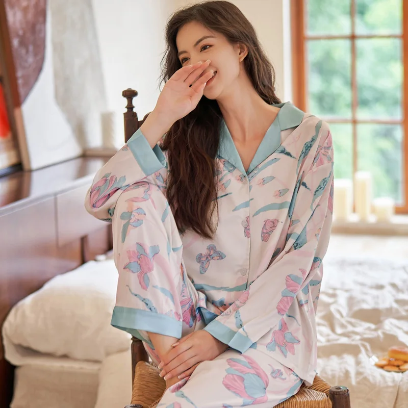 Women Sleepwear Silk Princess Style Sexy Sleepwear Loose Version Pajama Set Girl Pajama Set