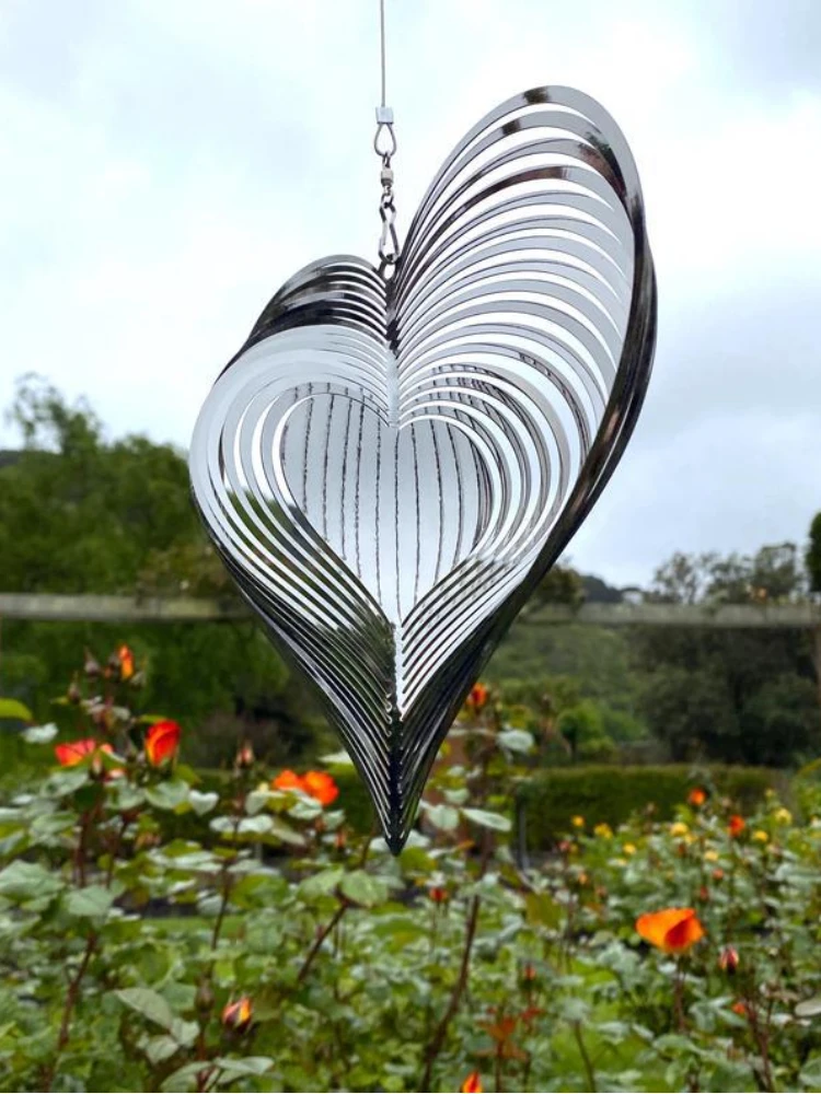 

Heart Square Drop Shape Stainless Steel 3D Rotating Wind Spinner Chime Metal Decor Home Garden Decoration Outdoor Indoor Rooms