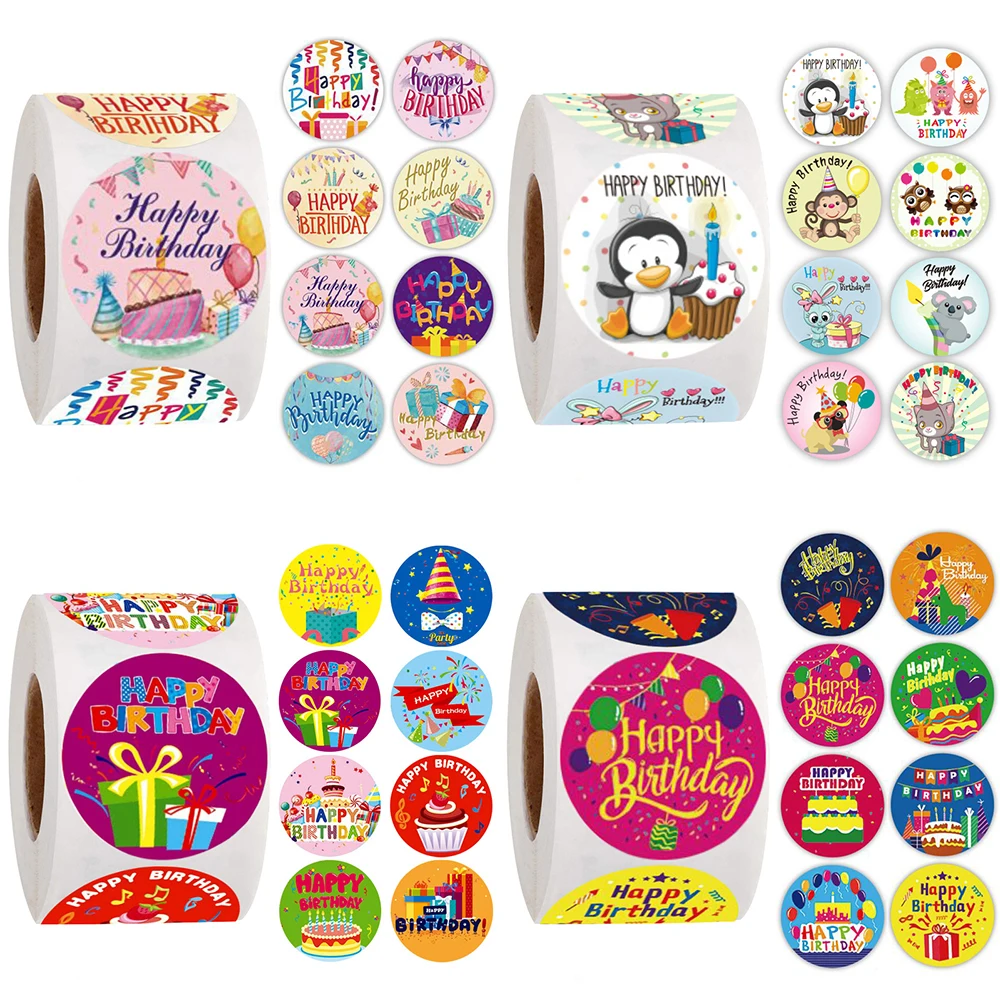 

50-500pcs Happy Birthday Cartoon Stickers Self Adhesive Label Paper Cards Party To Celebrate Decorative Baking Packaging Sticker