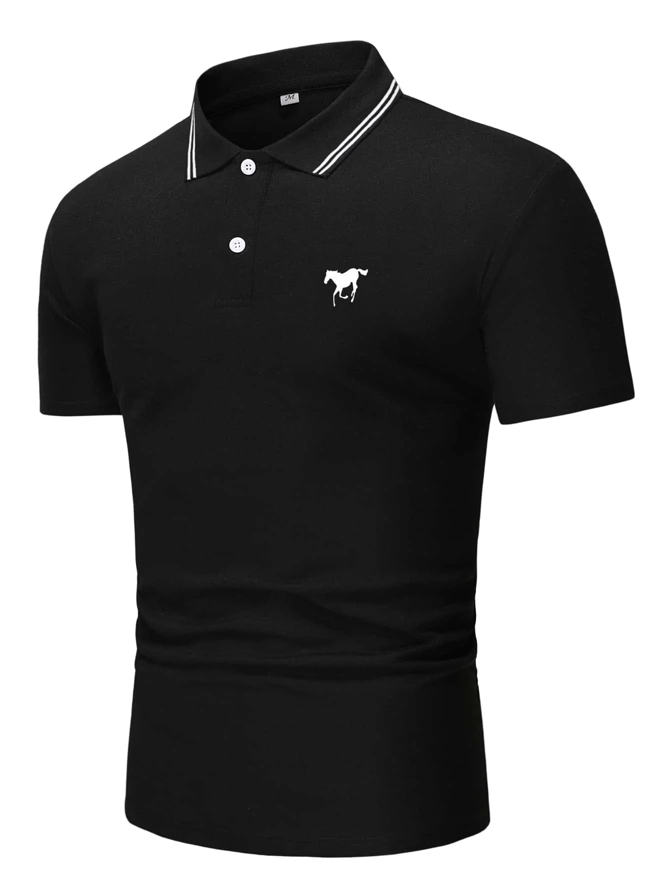 

Business casual men's polo shirt black contrast color short-sleeved horse print button 2022 summer new British style top